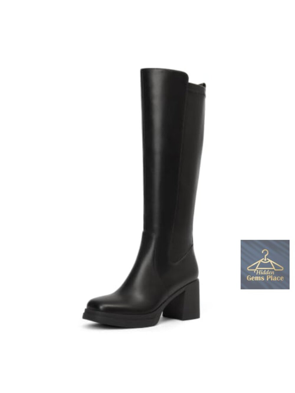 Women's Platform Knee High Boots, Side Zipper, Block Heel 3 inch